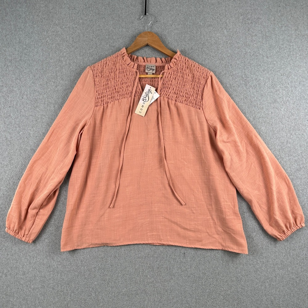 Como Vintage Blouse Womens Large Pink Peaches N Cream Smocked